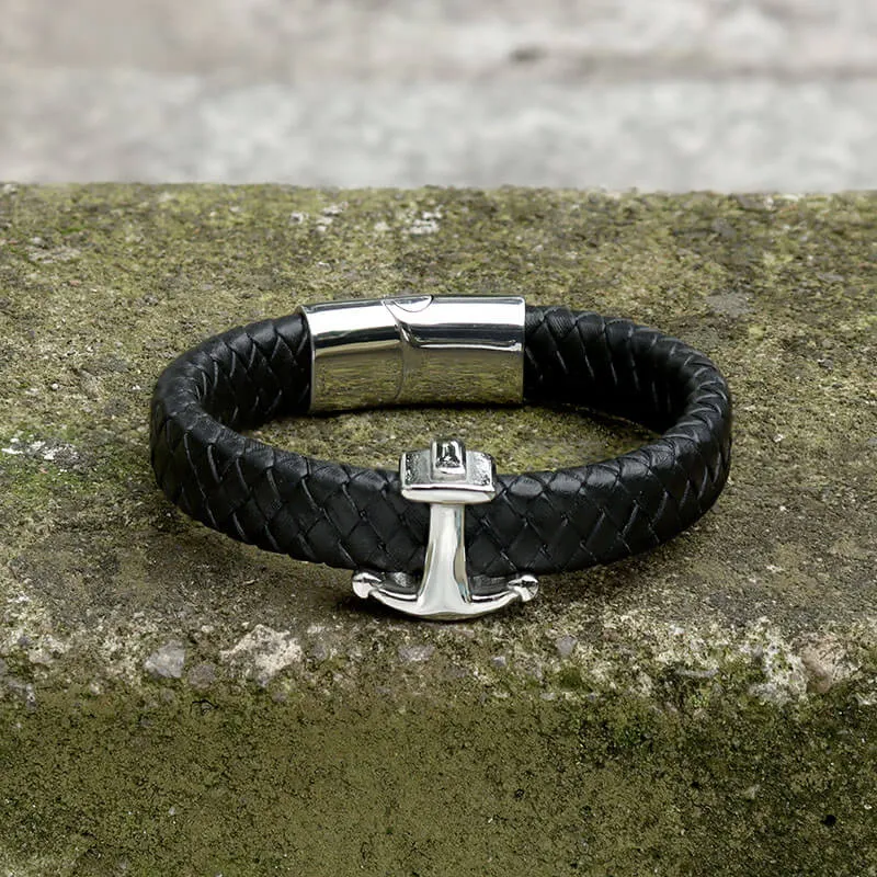 Anchor Stainless Steel Leather Bracelet sold by GTHIC