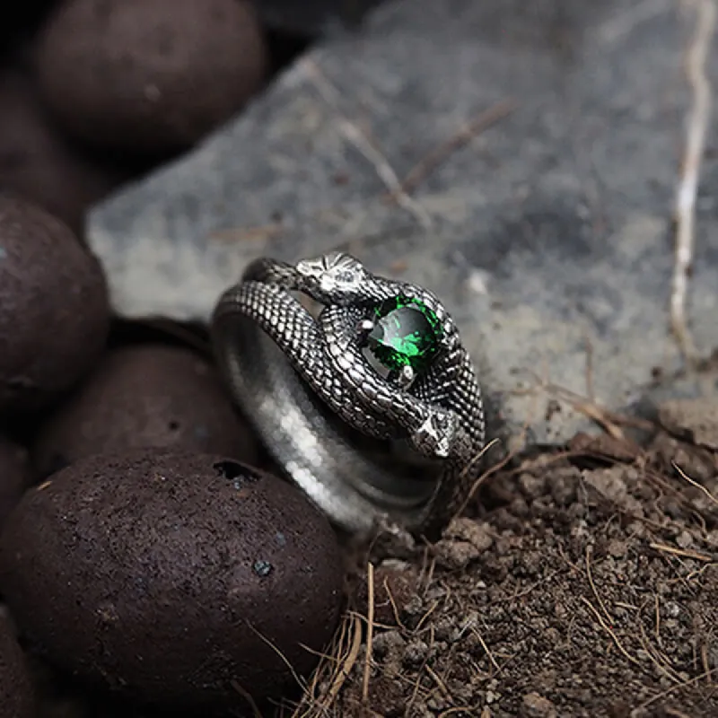 Gothic Stone Set Sterling Silver Snake Ring sold by GTHIC