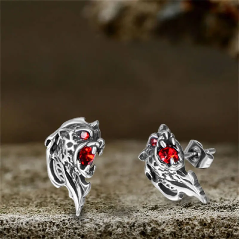 Cheetah Head Gemstone Stainless Steel Stud Earrings sold by GTHIC