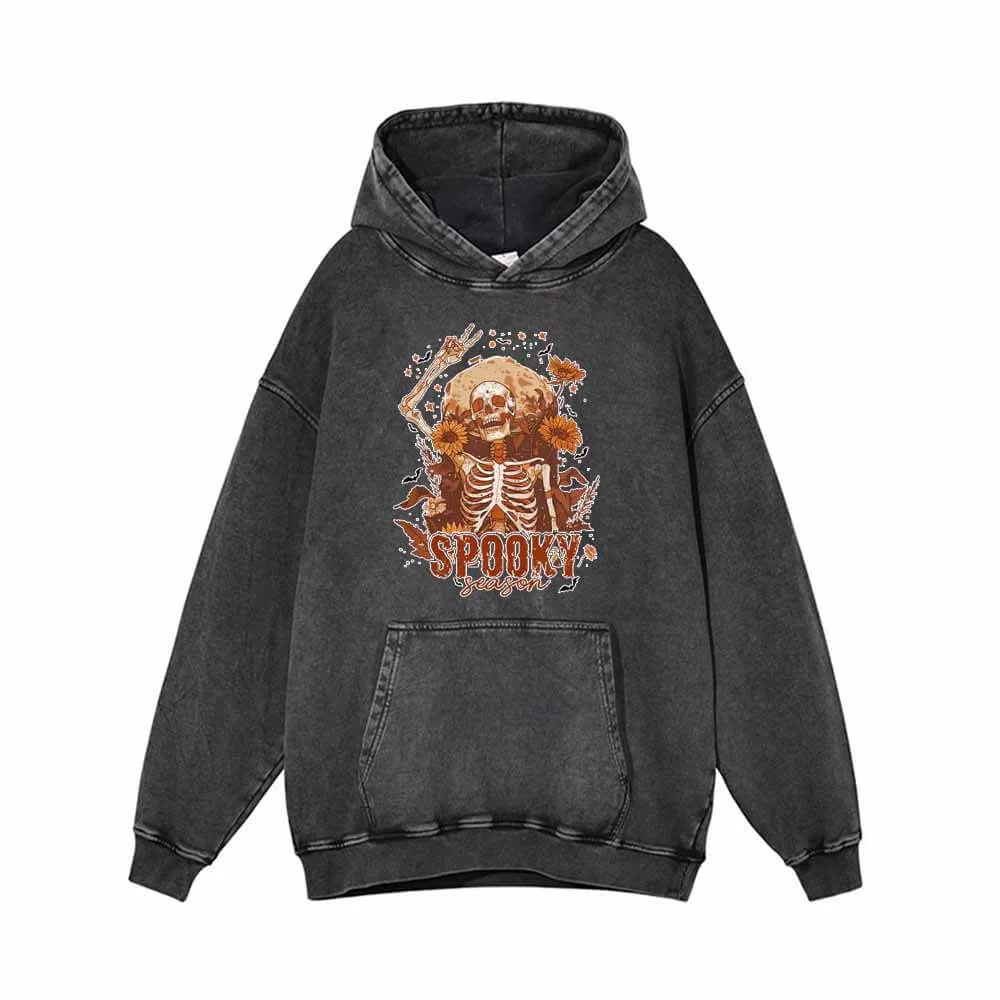 Happy Skeleton Spooky Season Vintage Washed Hoodie Sweatshirt sold by GTHIC