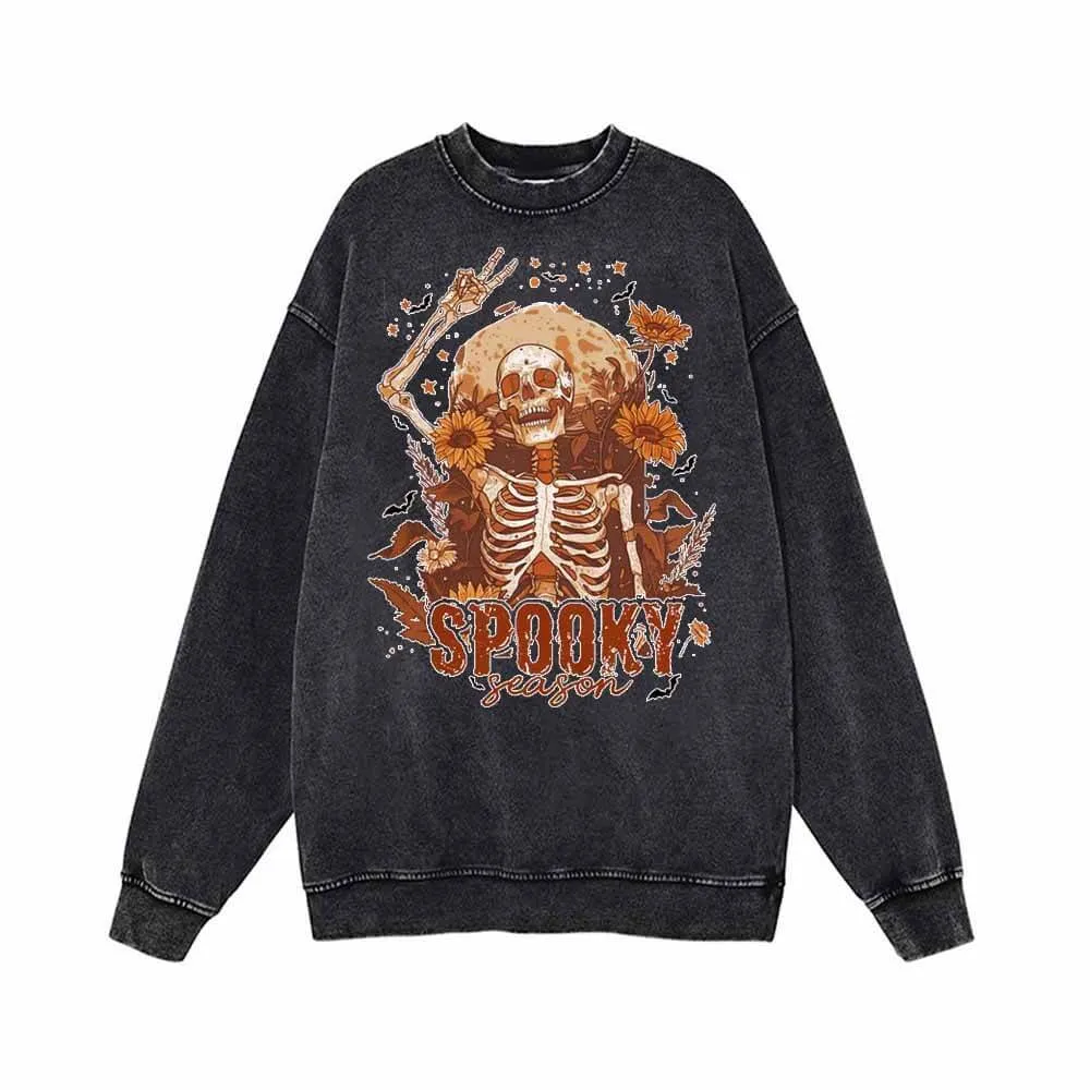 Happy Skeleton Spooky Season Vintage Washed Hoodie Sweatshirt sold by GTHIC product image thumbnail 2