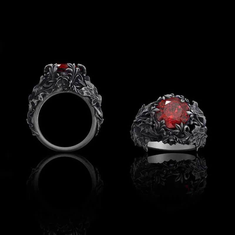 Gothic Floral Pattern Zircon-set Sterling Silver Ring sold by GTHIC