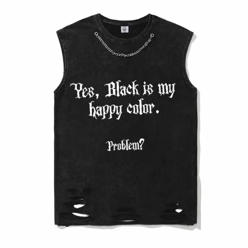 Vintage Washed Yes Black Is My Happy Color Cotton Vest Top sold by GTHIC