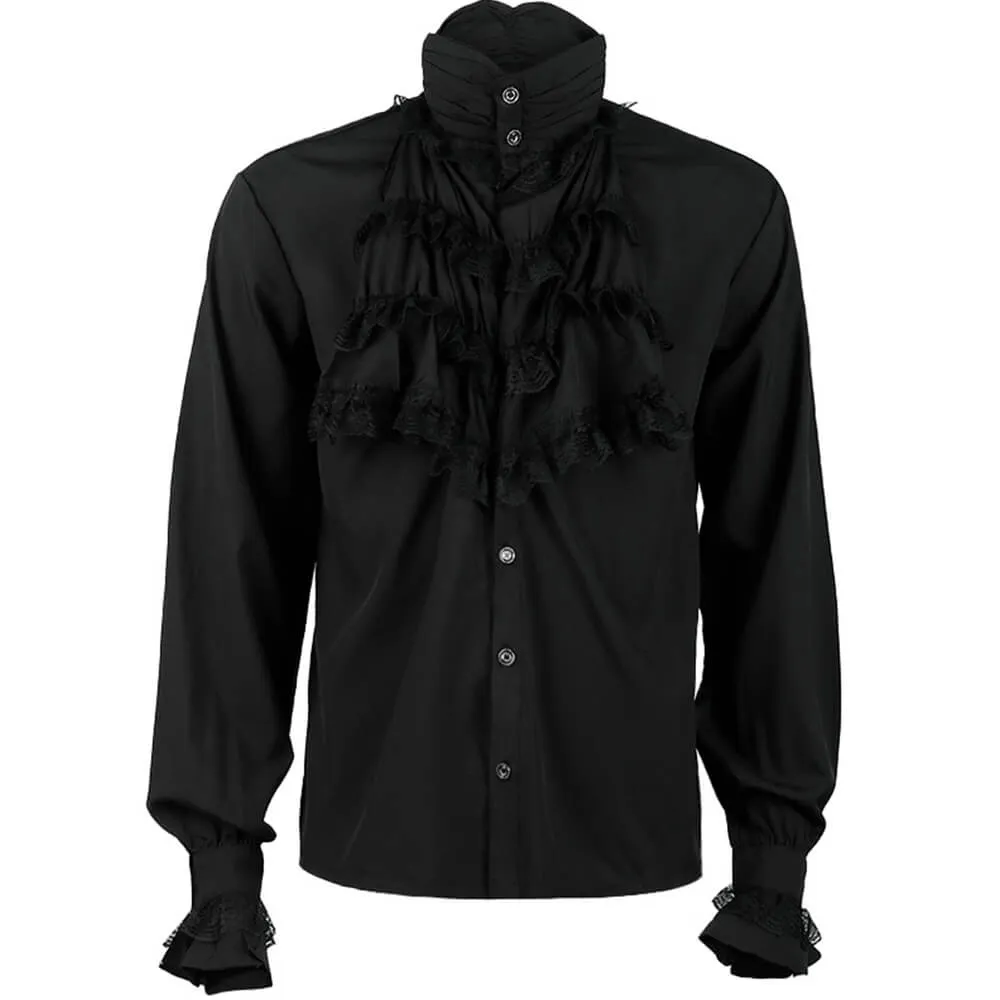 Men's Medieval Gothic Ruffled Stand Collar Long Sleeve Shirt sold by GTHIC