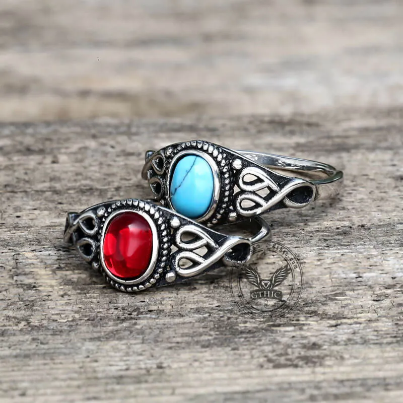 Vintage Pattern Stainless Steel Gemstone Ring sold by GTHIC