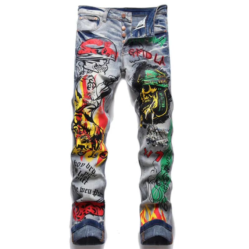 Stylish Flame Cotton Skull Pants sold by GTHIC