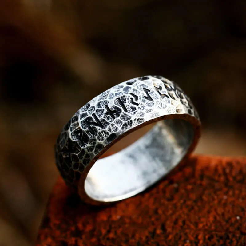 Stone Pattern Runes Stainless Steel Viking Ring sold by GTHIC