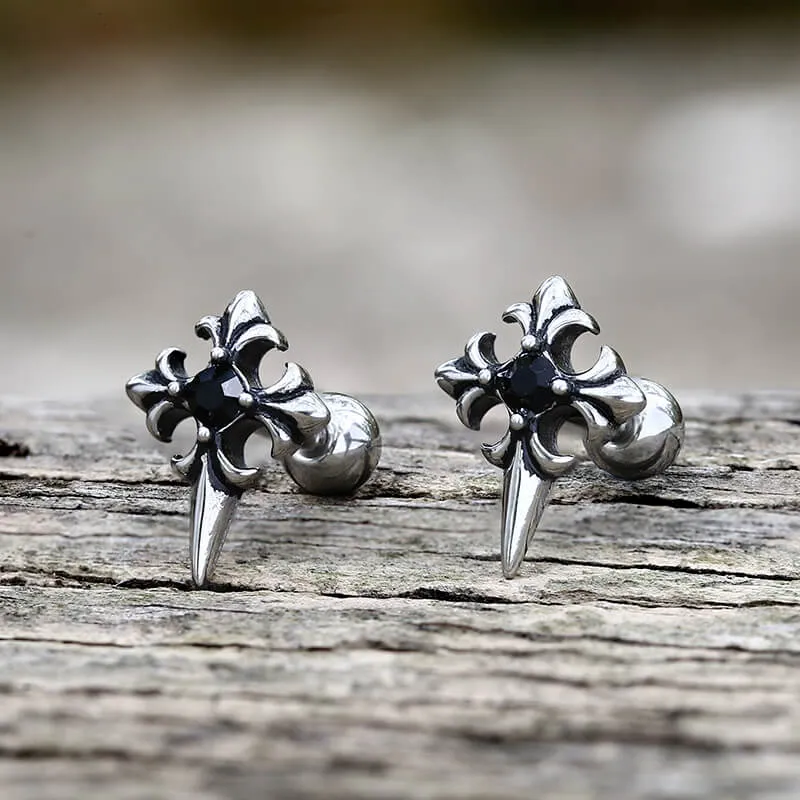 Cross Inlaid Black Stone Stainless Steel Earrings sold by GTHIC