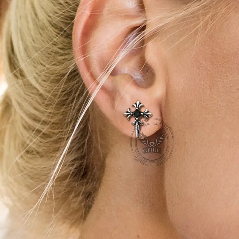 Cross Inlaid Black Stone Stainless Steel Earrings sold by GTHIC product image thumbnail 2