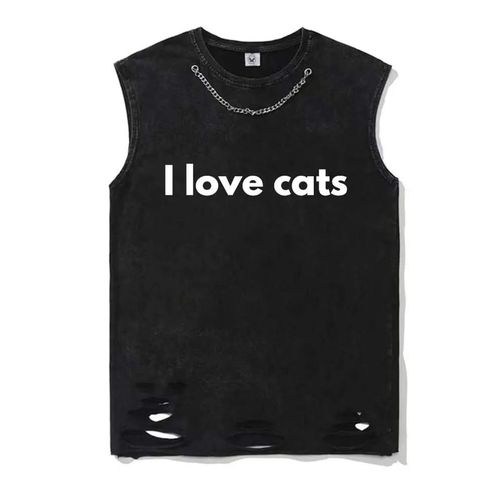 I Love Cats Vintage Washed Cotton Vest Top sold by GTHIC