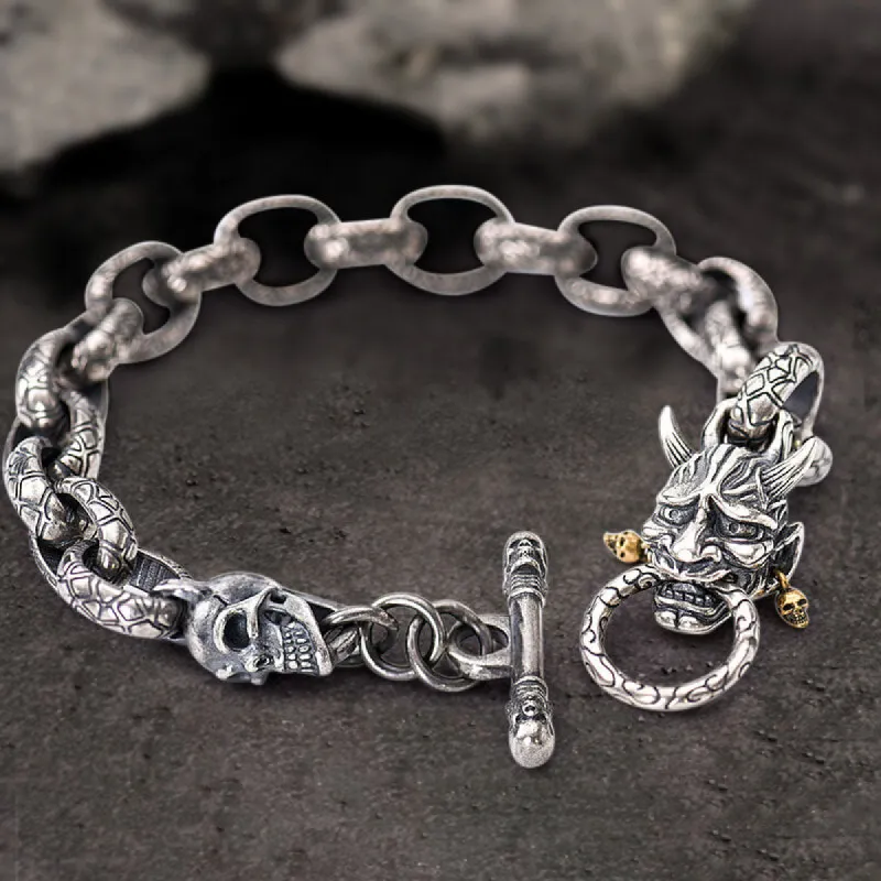 Japanese Demon Oni Skull Sterling Silver Bracelet sold by GTHIC