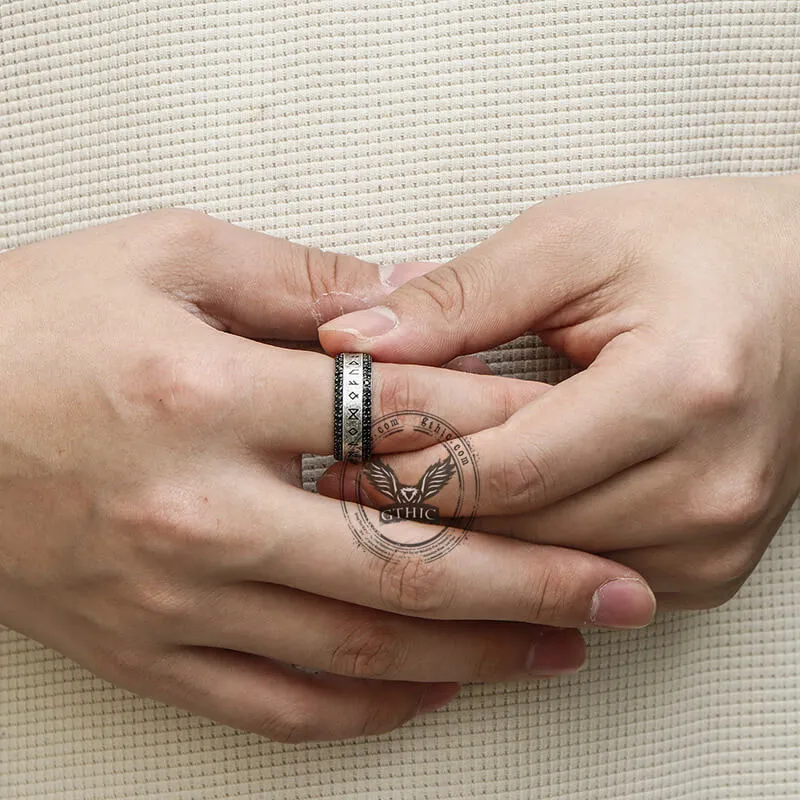 Viking Runes Gem-set Stainless Steel Band Ring sold by GTHIC product image thumbnail 2