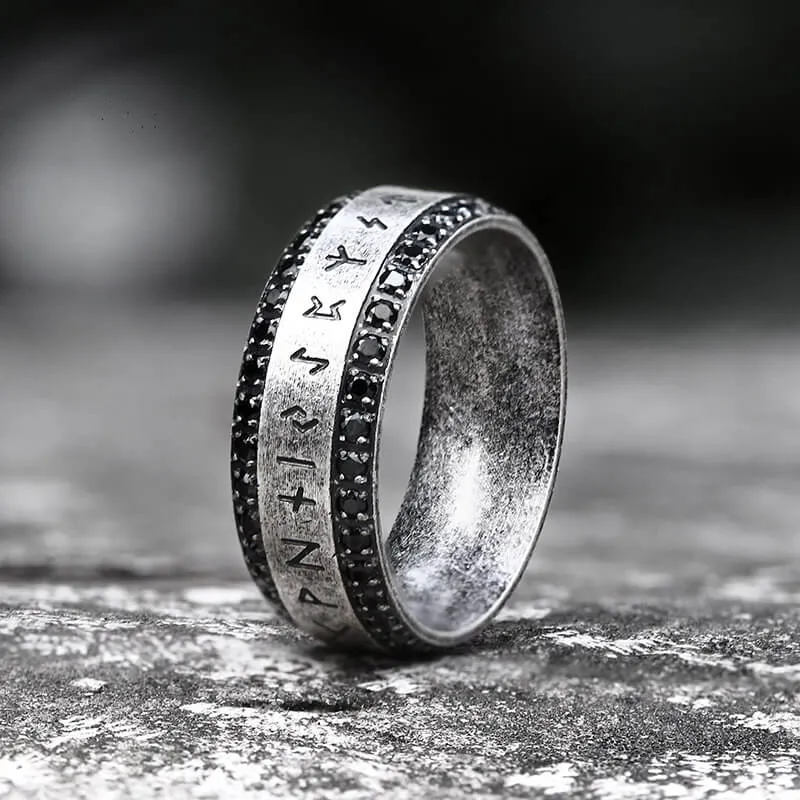 Viking Runes Gem-set Stainless Steel Band Ring sold by GTHIC