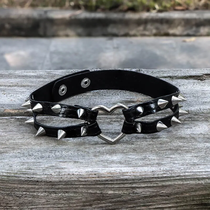 Punk Rivets Heart Leather Choker Necklace sold by GTHIC