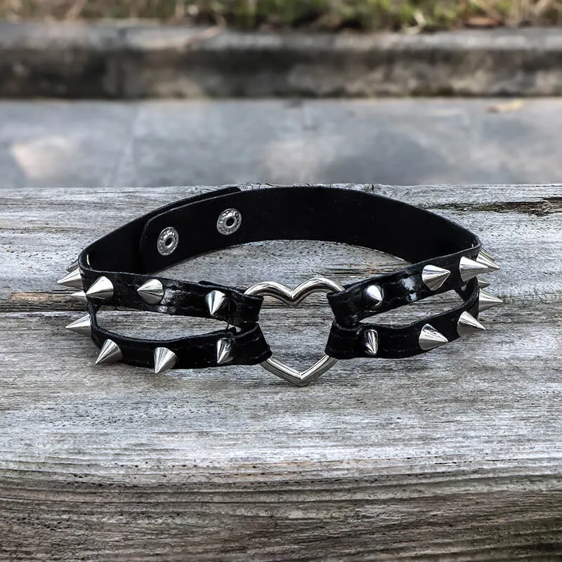 Punk Rivets Heart Leather Choker Necklace sold by GTHIC