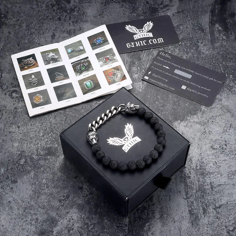 Dragon Head Volcanic Stone Stainless Steel Bead Bracelet sold by GTHIC product image thumbnail 5