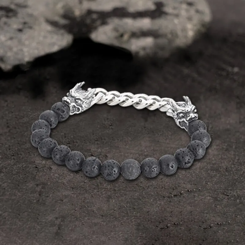 Dragon Head Volcanic Stone Stainless Steel Bead Bracelet sold by GTHIC