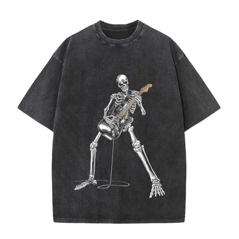Vintage Washed Skeleton Guitar Guy T-shirt made by GTHIC