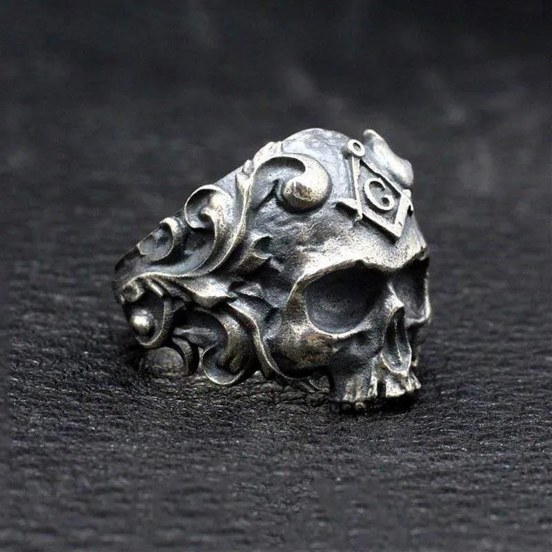 Vintage Vine Sterling Silver Skull Masonic Ring sold by GTHIC product image thumbnail 2