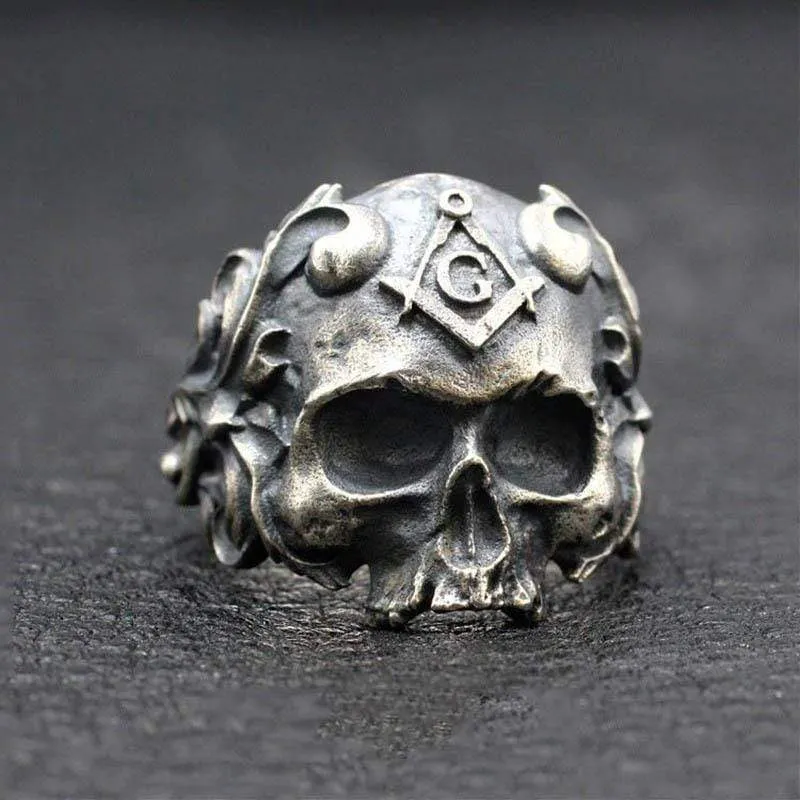 Vintage Vine Sterling Silver Skull Masonic Ring sold by GTHIC