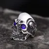 Ruby & Sapphire Eye Stainless Steel Skull Ring sold by GTHIC