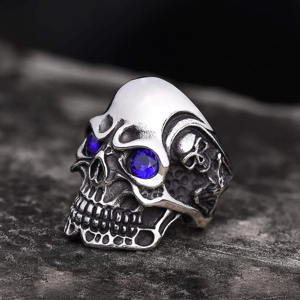 Ruby & Sapphire Eye Stainless Steel Skull Ring sold by GTHIC product image thumbnail 3