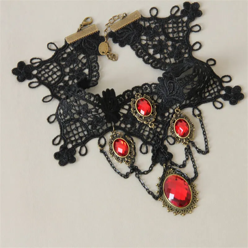 Red Zircon Lace Chain Gothic Choker Necklace sold by GTHIC product image thumbnail 2