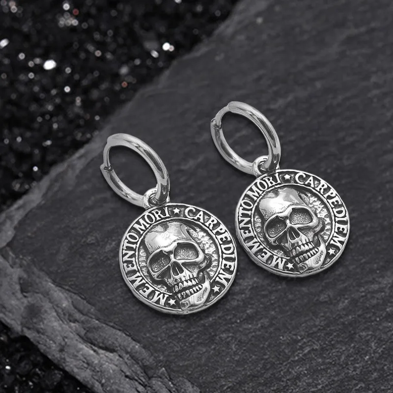 Carpe Diem Skull Stainless Steel Earrings sold by GTHIC