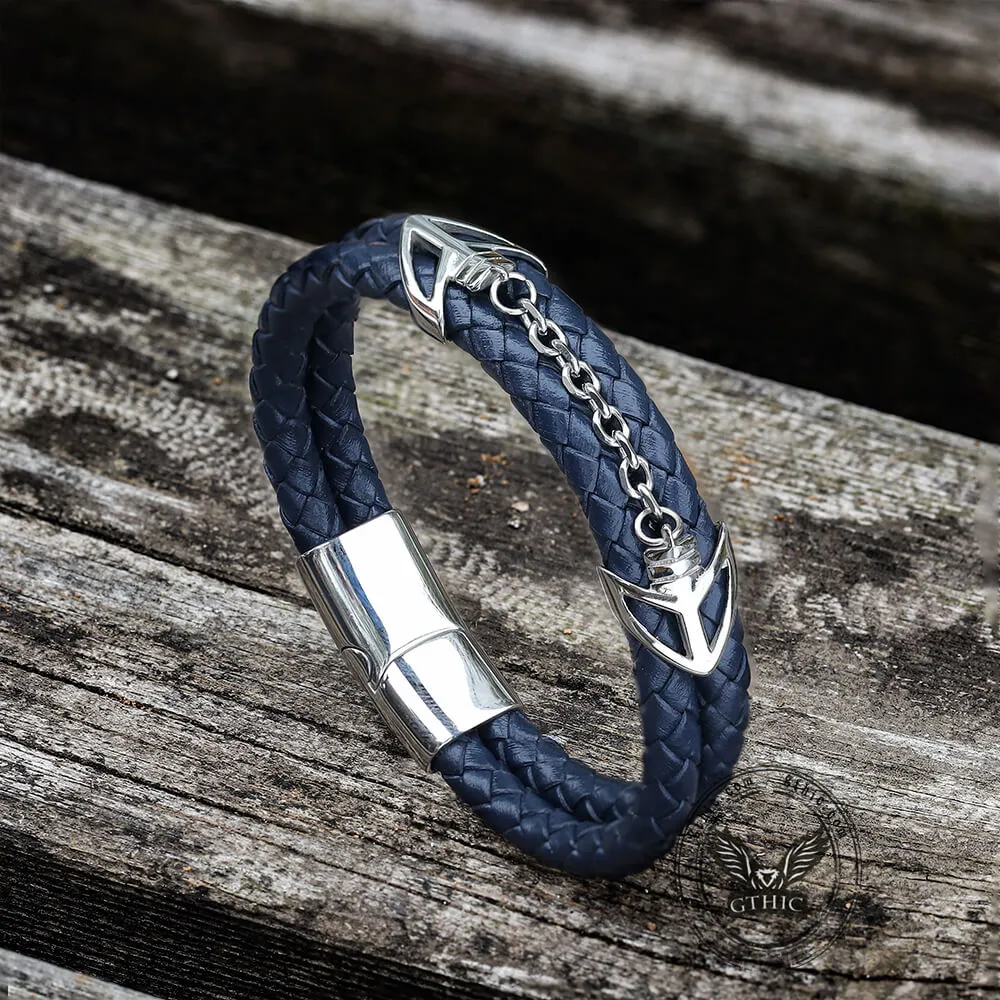 Double-Layer Braided Stainless Steel Leather Bracelet sold by GTHIC