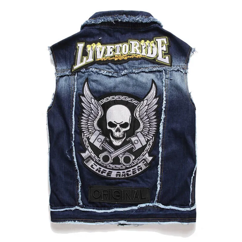 Live To Ride Denim Cotton Biker Vest sold by GTHIC product image thumbnail 4