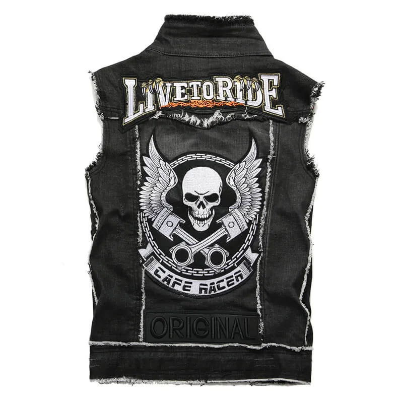 Live To Ride Denim Cotton Biker Vest sold by GTHIC product image thumbnail 3