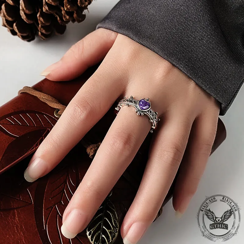 Gothic Heart Zircon Inlaid Crown Sterling Silver Open Ring sold by GTHIC product image thumbnail 2