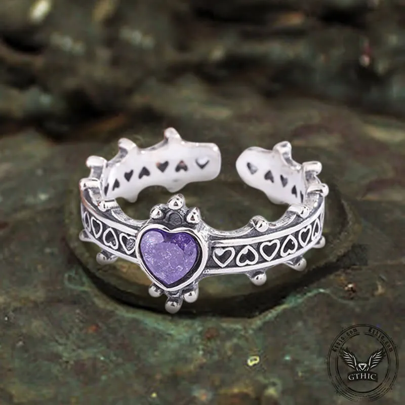 Gothic Heart Zircon Inlaid Crown Sterling Silver Open Ring sold by GTHIC product image thumbnail 3