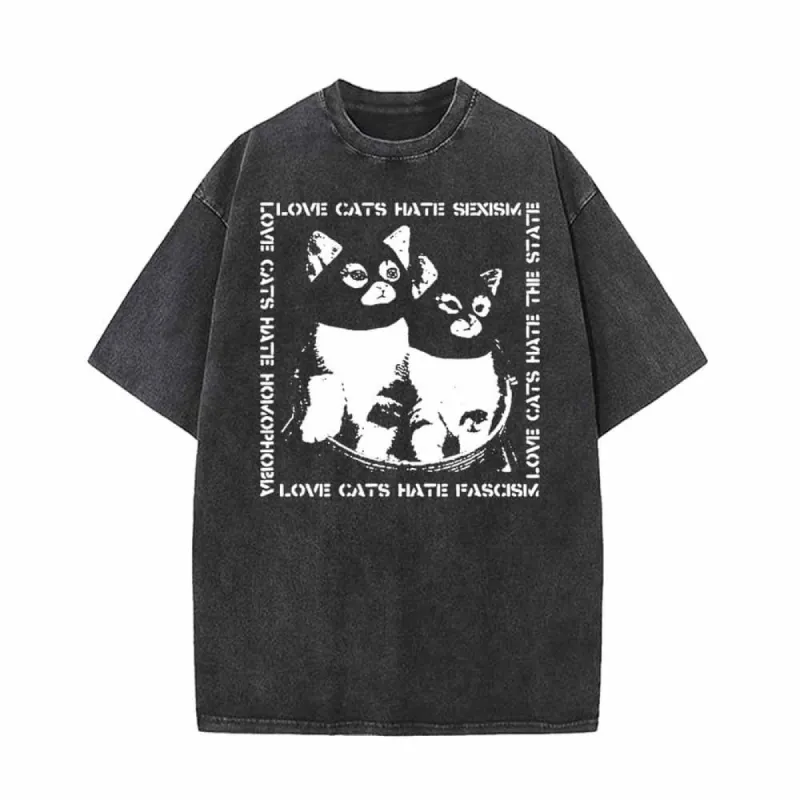 Love Cats Hate Sexism Vintage Washed T-shirt sold by GTHIC