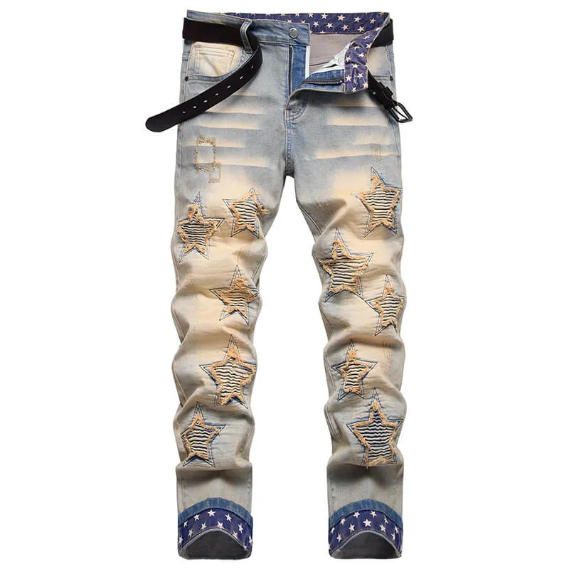 Star Patch Print Cotton Men's Punk Pants sold by GTHIC