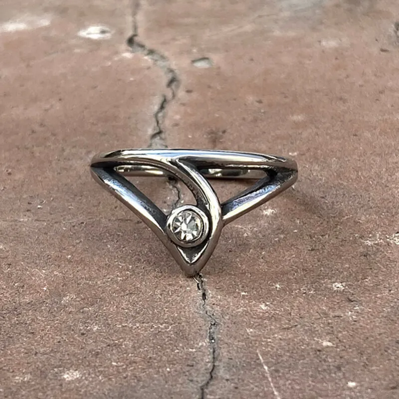 Simple Hollow Triangle Rhinestone Stainless Steel Ring sold by GTHIC