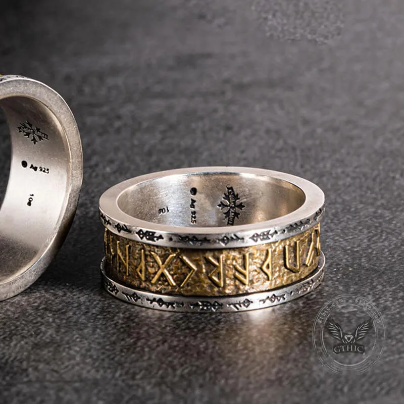 Viking Runes Sterling Silver Inlaid Brass Ring sold by GTHIC product image thumbnail 3