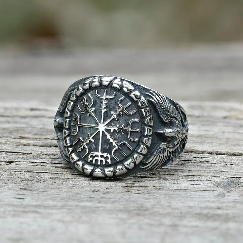Vegvísir Raven Stainless Steel Viking Ring sold by GTHIC