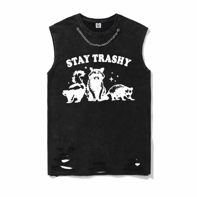 Stay Trashy Vintage Washed Vest Top sold by GTHIC