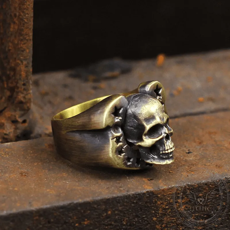 Horseshoe Pentagram Sterling Silver Skull Ring sold by GTHIC product image thumbnail 3