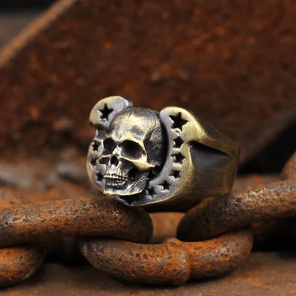 Horseshoe Pentagram Sterling Silver Skull Ring sold by GTHIC product image thumbnail 2