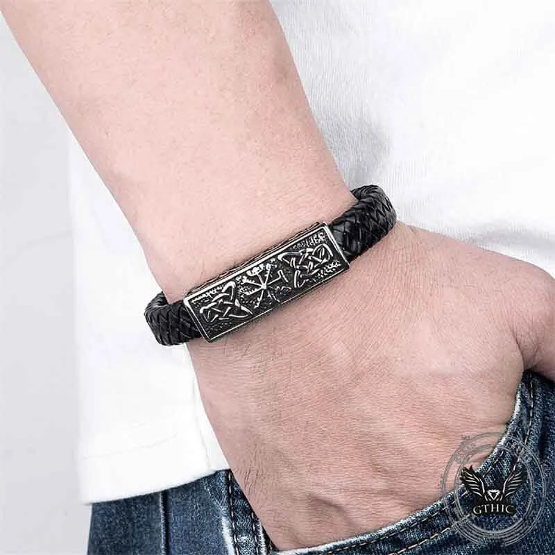 Vintage Viking Rune Stainless Steel Leather Bracelet sold by GTHIC product image thumbnail 2
