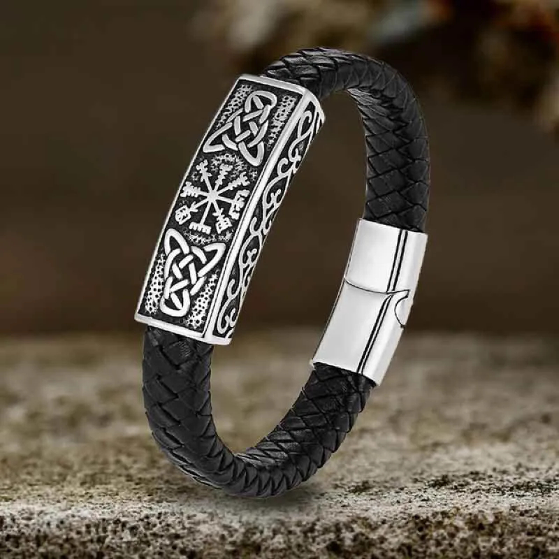Vintage Viking Rune Stainless Steel Leather Bracelet sold by GTHIC