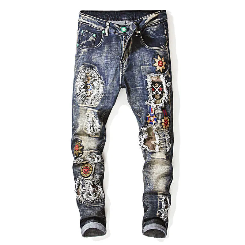 Embroidered Printed Cotton Men's Punk Pants sold by GTHIC