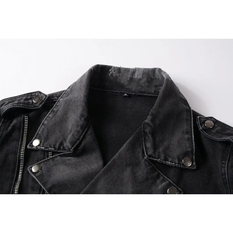 Punk Ripped Patch Men's Denim Biker Jacket sold by GTHIC product image thumbnail 3