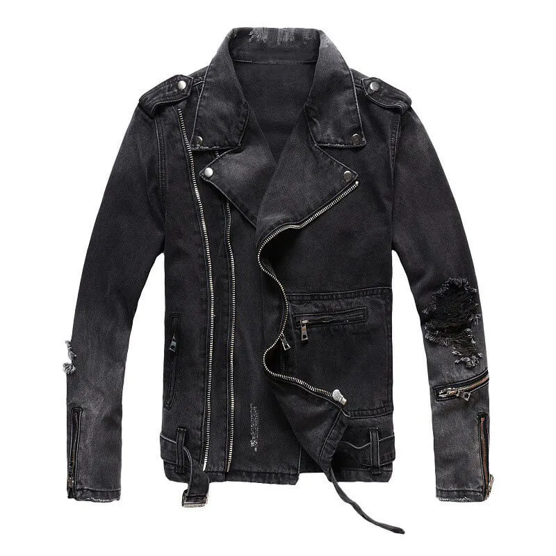 Punk Ripped Patch Men's Denim Biker Jacket sold by GTHIC