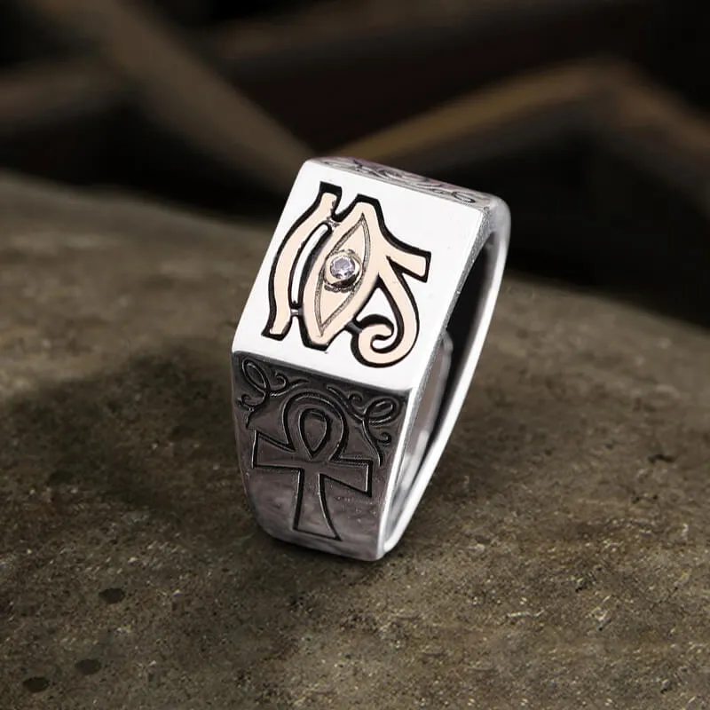 Eye of Ra Ankh Egyptian Symbol Sterling Silver Adjustable Ring sold by GTHIC