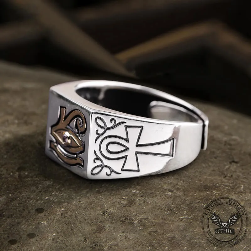Eye of Ra Ankh Egyptian Symbol Sterling Silver Adjustable Ring sold by GTHIC product image thumbnail 3