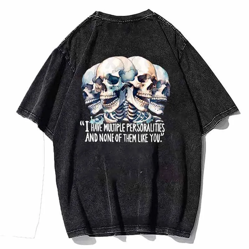 Multiple Personalities Skulls Print Gothic T-shirt sold by GTHIC product image thumbnail 2