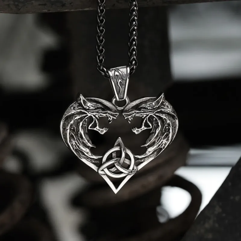 Heart-shaped Fenrir Wolf Stainless Steel Viking Pendant sold by GTHIC